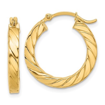 Ausgefallene Creolen 14 Karat Gelbgold poliert gedreht 3 mm L 22,62 mm, B 21,22 mm