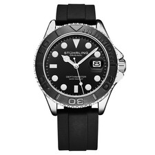 Stuhrling 4072 1 Depthmaster Quartz Date Black Silicone Strap Mens Watch