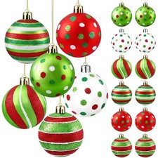 18pcs Christmas Balls Ornament 2.4 Inch Glittering Hanging Xmas Balls for7677
