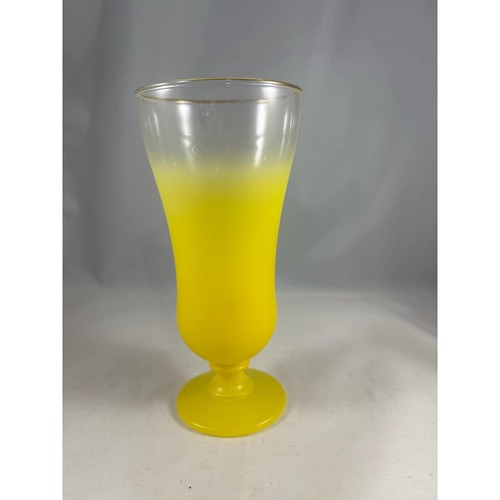 Vtg Set of 2 Bright Yellow w/Gold Rim Parfait Glasses Frosted Glassware - Picture 2 of 10