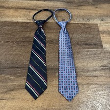 2 Talbots Kids Boys Ties Classic Navy Blue Striped 100 Silk Heritage Preppy VTG