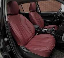 Car Seat Covers Breathable Soft Pebbled Leather, Luxury Front Set Wine Red