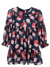 Janie and Jack Girls Dress Party Evening Floral Navy Peter Pan Collar Size 5