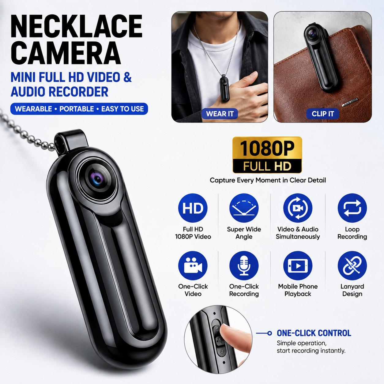 Necklace Camera Mini Full HD Video Audio Voice Recording Wearable Small Recorder