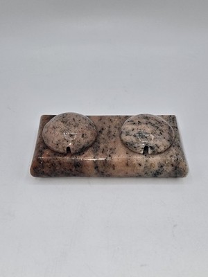 Vintage Pink Granite Stone Double Salt Cellar Lidded Condiment Spice Holder