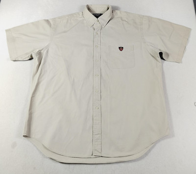 Ralph Lauren Golf Shirt Mens XL Beige Twill Short Sleeve Button Down Crest Logo