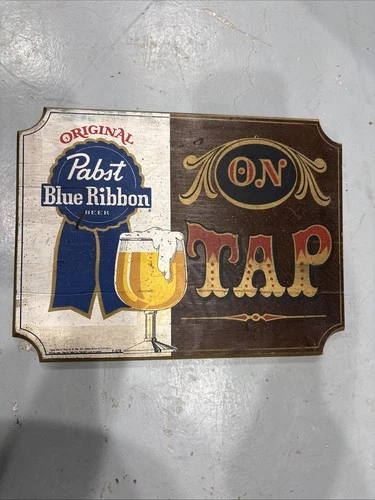 1960’s VINTAGE ADVERTISING PBR PABST BLUE RIBBON Beer ON TAP painted wood sign