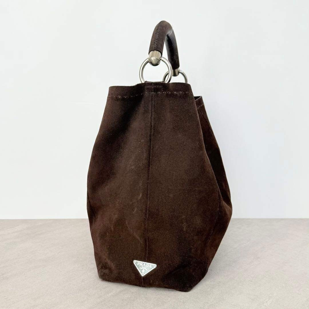PRADA Triangle Logo Scamosciato Met Hobo Tote Bag Suede Dark Brown Used thumbnail 5