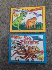 2 Books How to Draw Dinosaurs Sea Creatures Hardcover