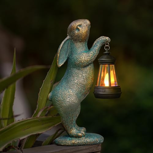 Estatuas de Jardín Conejo con Linterna Solar Exterior Conejito Estatuillas Decoraciones - Imagen 7 de 7