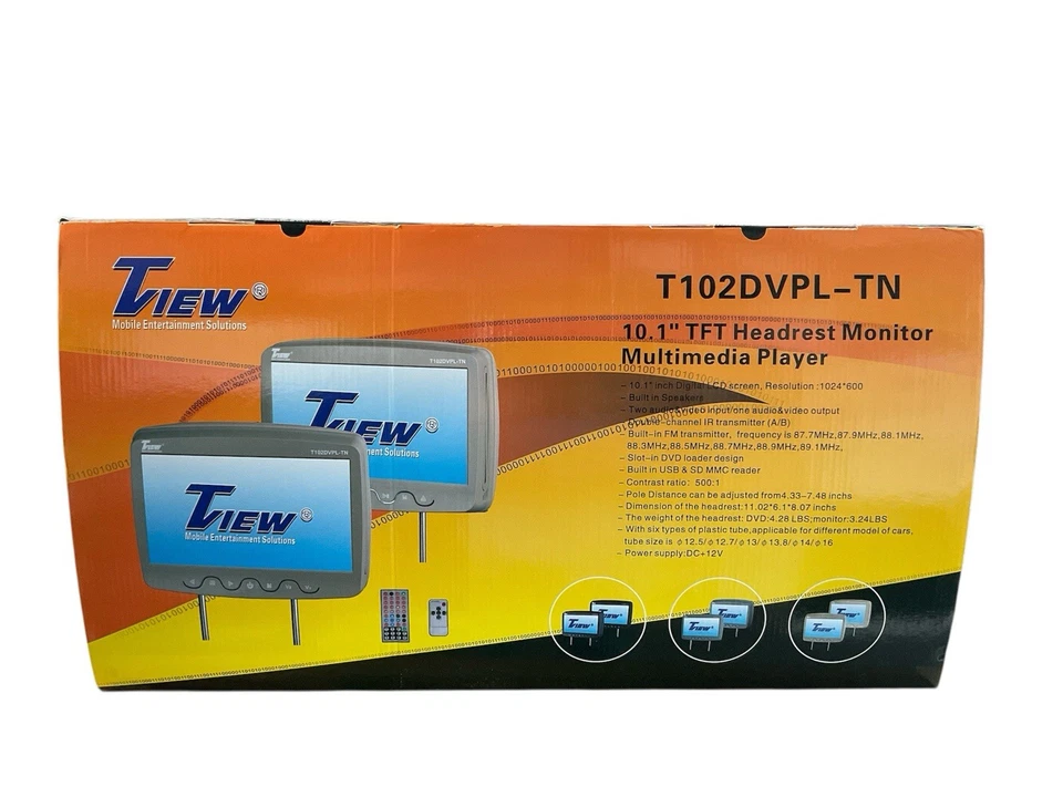 Tview T102DVPL-TN 10 Inch LCD Universal Replacement Headrest Monitors DVD Combo - Image 2 of 2