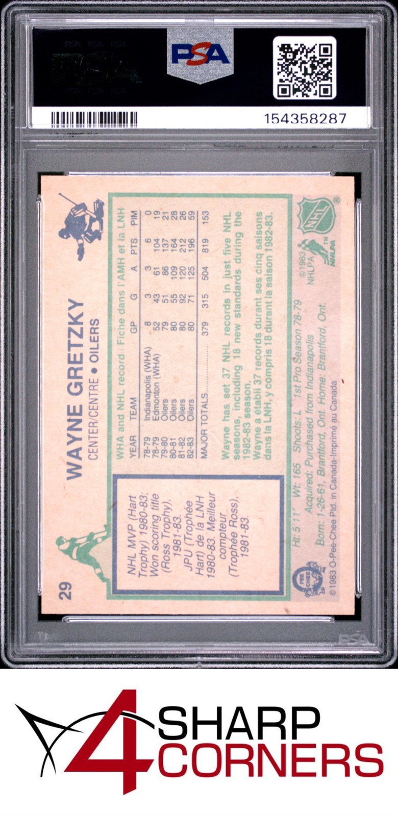 1983 O-PEE-CHEE #29 WAYNE GRETZKY OILERS HOF PSA 10 view 2