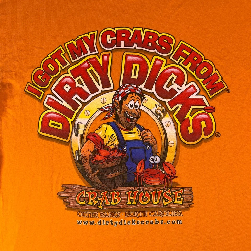 Camiseta De Colección Dirty Dicks Crab House Naranja Outer Banks Carolina del Norte Mediana Foto 2 de 4