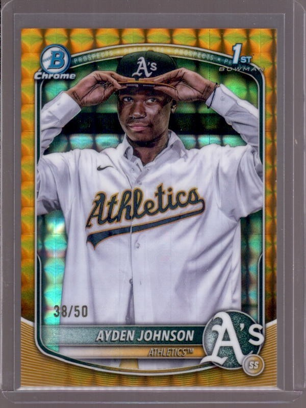 AYDEN JOHNSON 2025 Bowman Chrome 1st #BCP-197 Gold Geometric Refractor RC #38/50
