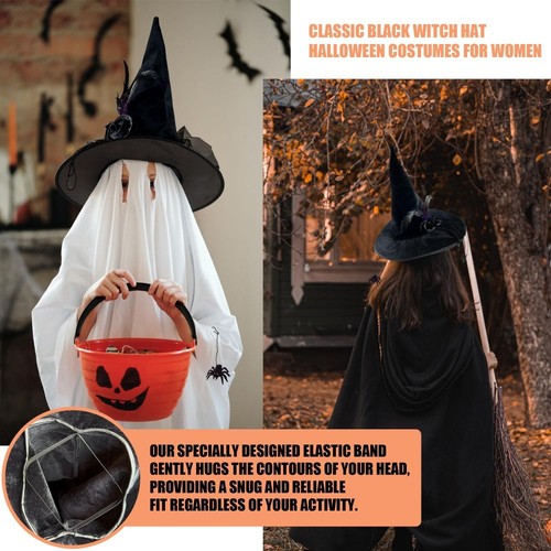 Black Spider Pleated Wizard Hat Witch Costume Accessories Cosplay Costume - Picture 9 of 11
