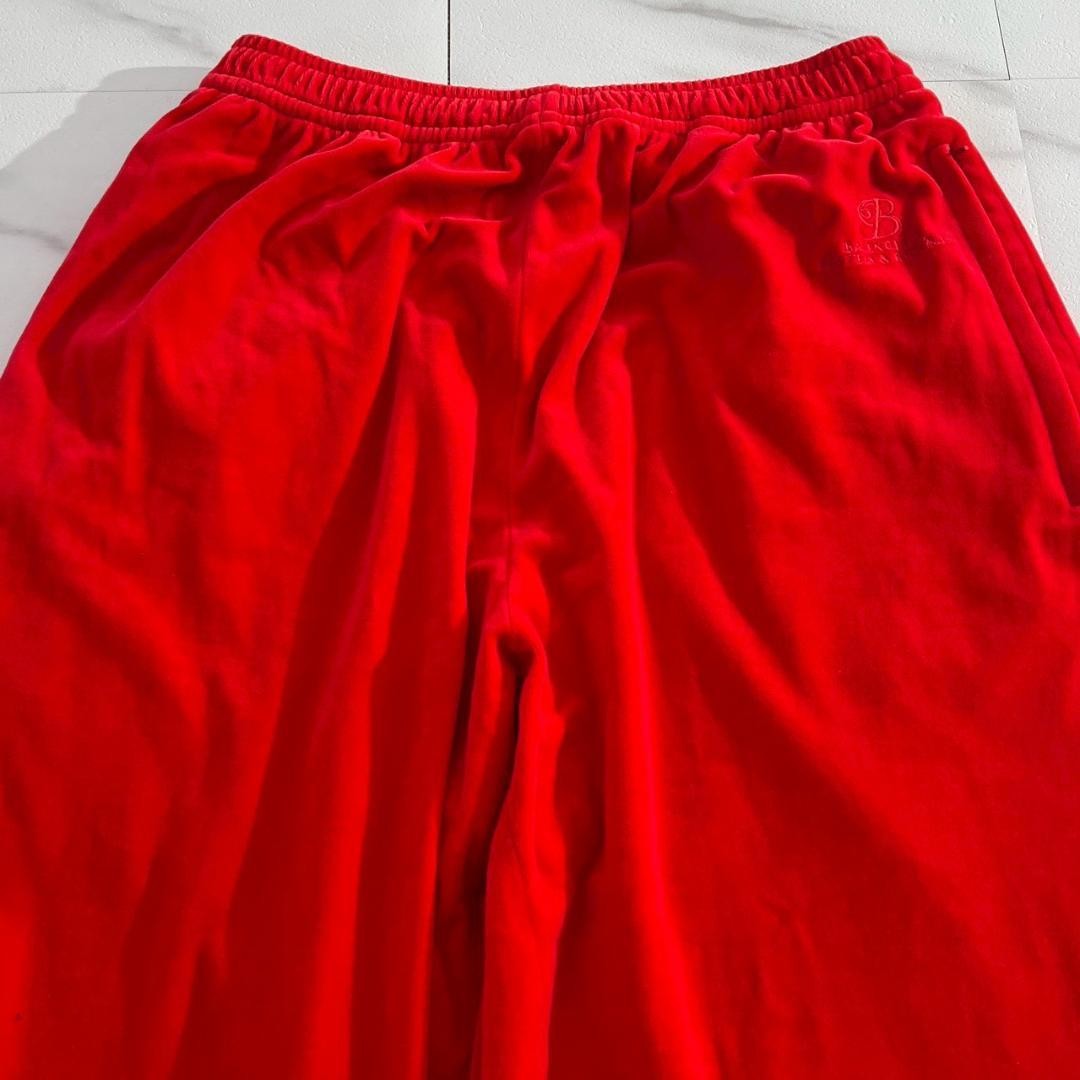 USED EXCELLENT CONDITION BALENCIAGA WIDE-FIT SOFT VELVET TRACKSUIT PANTS, RED. image 4