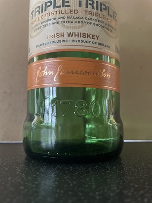 Jameson Irish Whiskey 1L EMPTY Green Glass Bottle - Good Clean Cond'n.