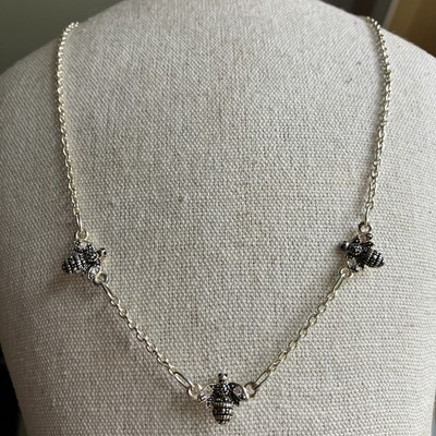 Vintage Sterling Silber dreifach Honig Bienenkönigin Anhänger Halskette