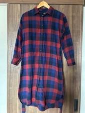 UNIQLO Flannel Shirt Dress S Navy Red Check Cotton Used