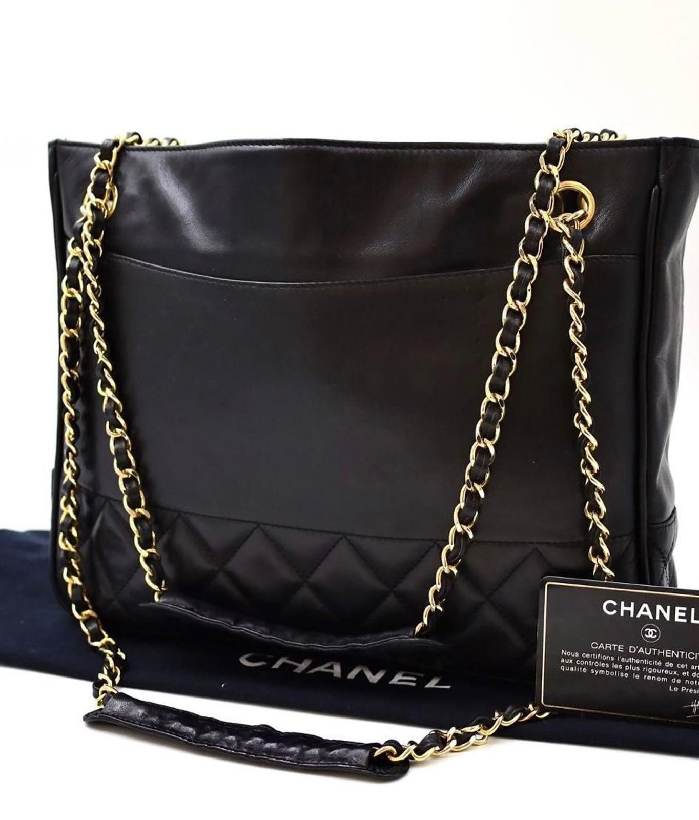 CHANEL Black Lambskin Leather Shoulder Tote Bag-image