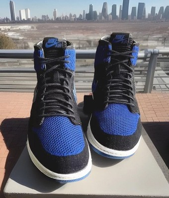 AIR JORDAN 1 RETRO FLYKNIT HIGH BANNED BLACK-GAME-ROYAL BLUE/WHITE MENS SIZE 10