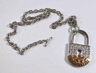 Juicy Couture Silver Tone Large Padlock Rhinestone Chain Fob Hangtag