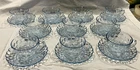Vintage 10 Anchor Hocking Blue Bubble Depression Glass Cup & Saucers