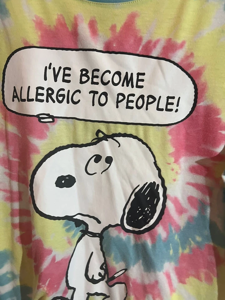 花生“对人过敏”史努比领带染料睡眠睡衣衬衫青少年尺寸 XXL — 第 4/4 张图片