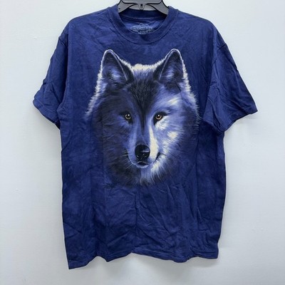 The Mountain T-shirt Blue Tie Dye Wolf Face Short Sleeve Tee Men's Size L New