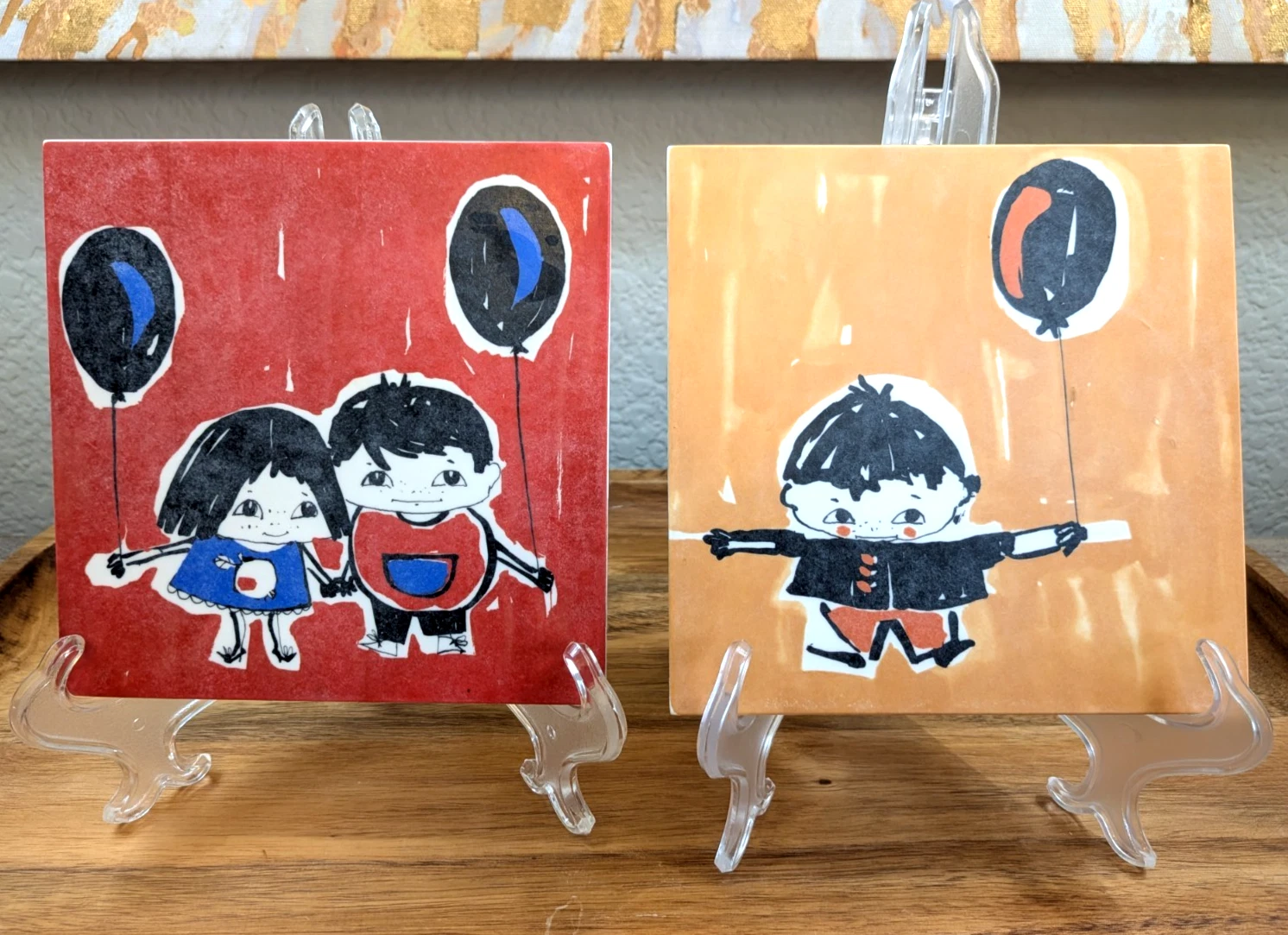 Vintage Balo Ornamin Sweden Trivets Set of 2 Mid Century Kids Balloon 6" - product detail image 1