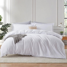 White Duvet Cover King Size, 3 Piece Bedding Set Soft Double Brushed Bedding S