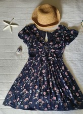 American Eagle Outfitters Navy Pink Twist Front Keyhole Floral Dress S/P Fairy