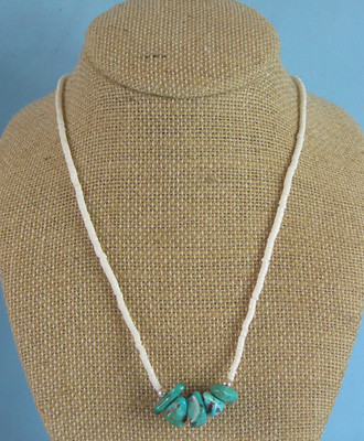 Simple Southwestern Native American Sterling Turquoise & Heishi Necklace (TX)