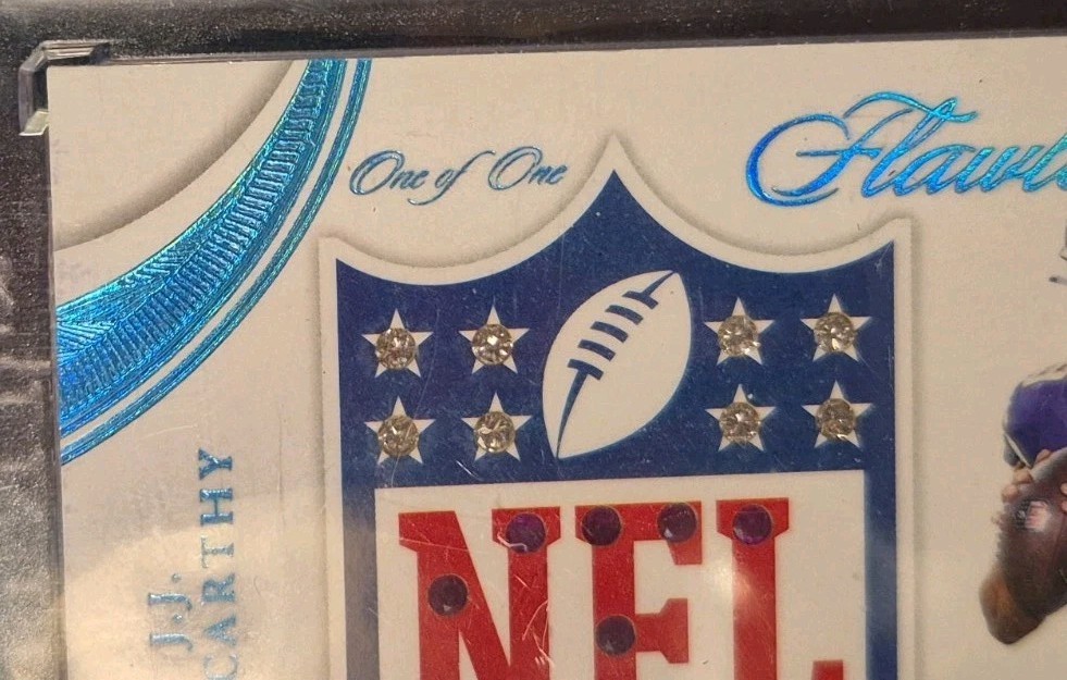2025 NFL Flawless JJ McCarthy NFL Shield GEMS 1/1 Vikings Diamonds & Ruby's SSP view 3