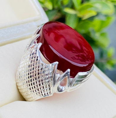 Großer Haqeeq Stein, Canelian Aqeeq Ring, dunkelbrauner Achat Ring, Herren Design Silber