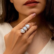 Rainbow Moonstone Statement Ring 925 Silver Raw Moonstone Ring Silver Ring