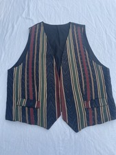 Vintage Twill Tapestry Striped Vest Mens Rockabilly Handmade Boho Folk Festival