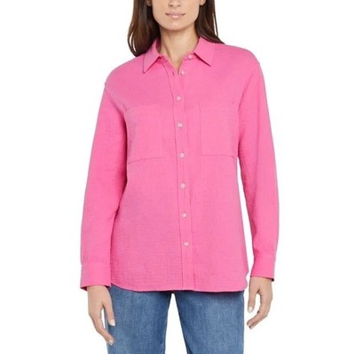 Gap Women's Size L Pink Long Sleeve Button-Up Shirt 100% Cotton a2380