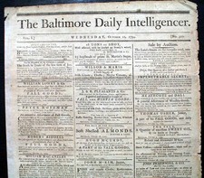 Rare 18th Century BALTIMORE MD Maryland Original 1794 old Antique Newspaper