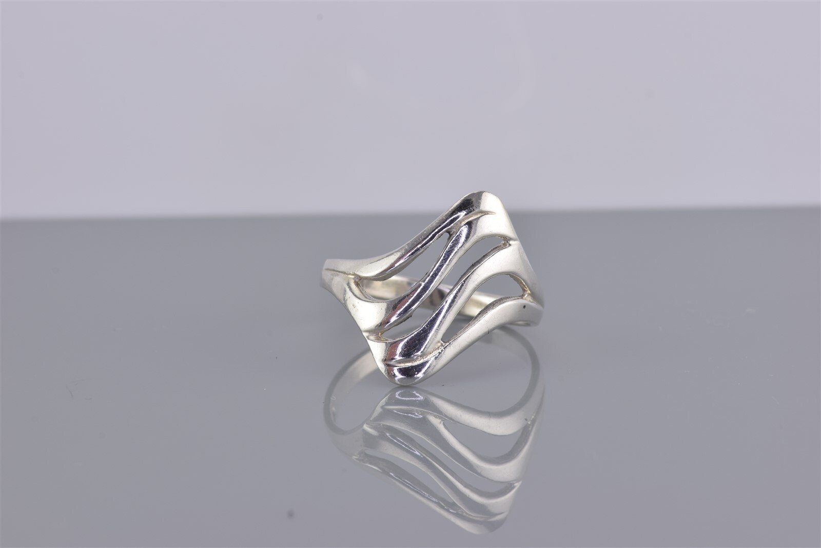 Sterling Silver Simple Offset Framed Swirled Open… - image 7