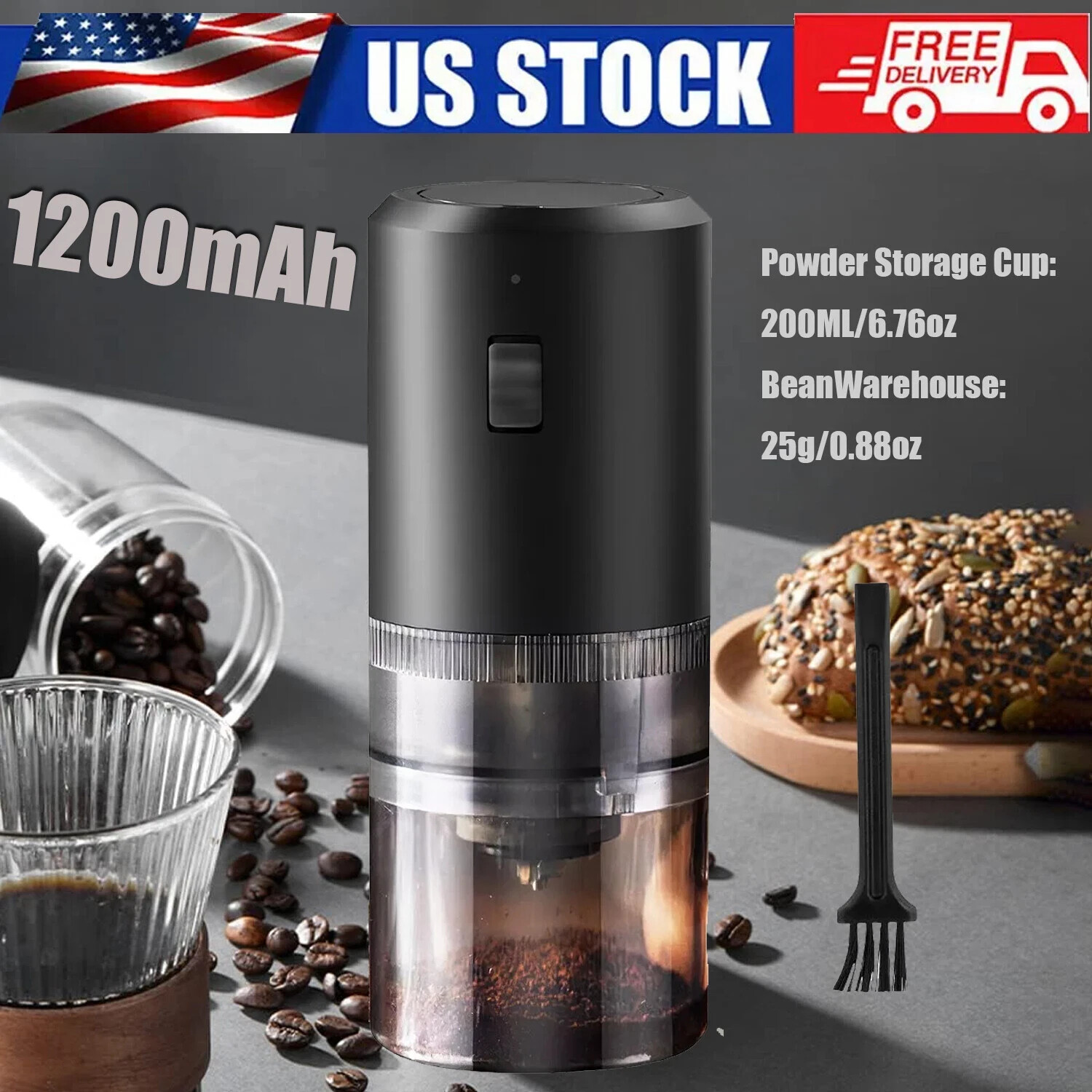Portable USB Rechargeable Electric Coffee Grinder with Adjustable Settings