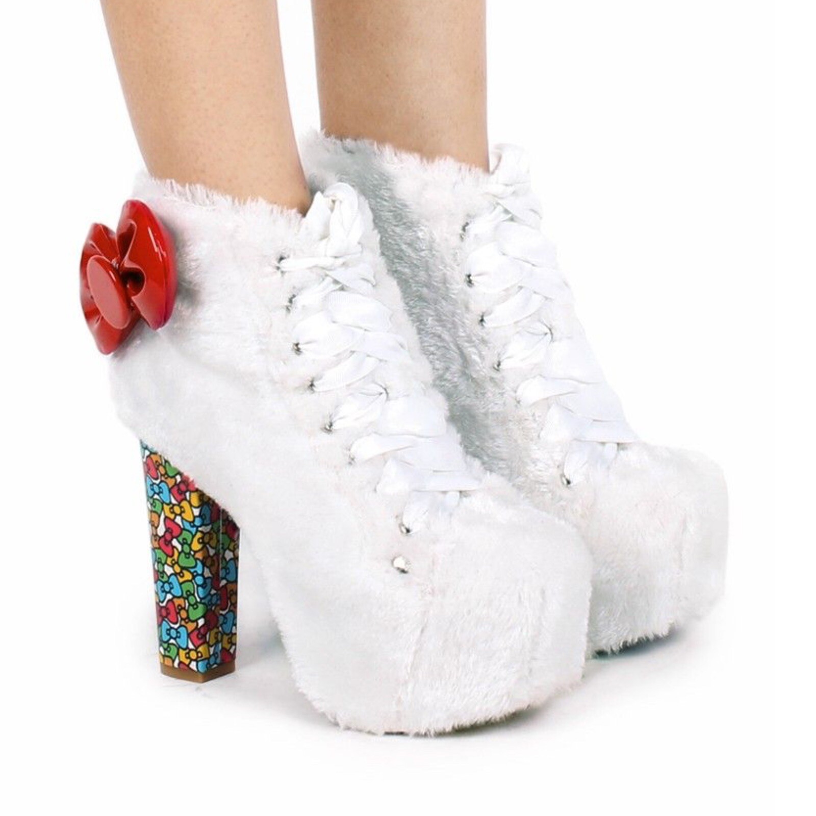 RARE Hello Kitty X Jeffrey Campbell Limited Edition Collection Furry White Boots