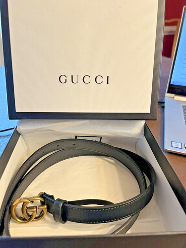 NIB Gucci Women Leather GG Thin Width Belt Black Size 90/36 409417 NEW - Picture 2 of 6