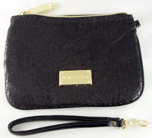 $44 Convertible NWOT BETSEY JOHNSON BLACK SEQUIN PVC PATENT LEATHER WRISTLET BAG - Picture 3 of 21