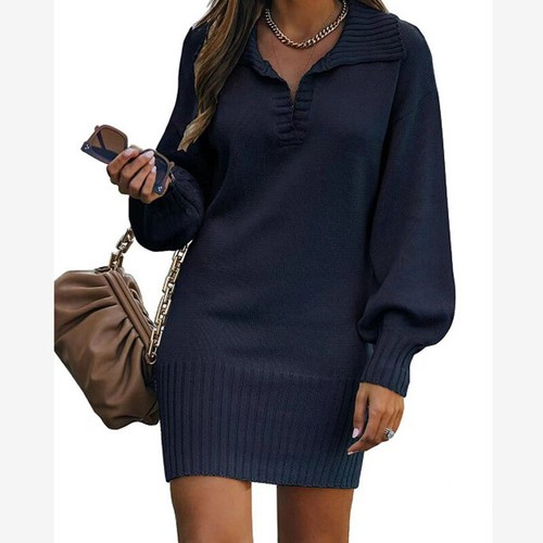 Women Winter V Neck Knitted Jumper Mini Dress Pullover Long Sleeve Top Size 8-22 - Picture 30 of 31