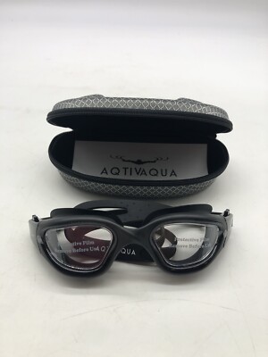 AqtivAqua DX Wide View Swimming Goggles Black Frame Clear Lens Silver Case