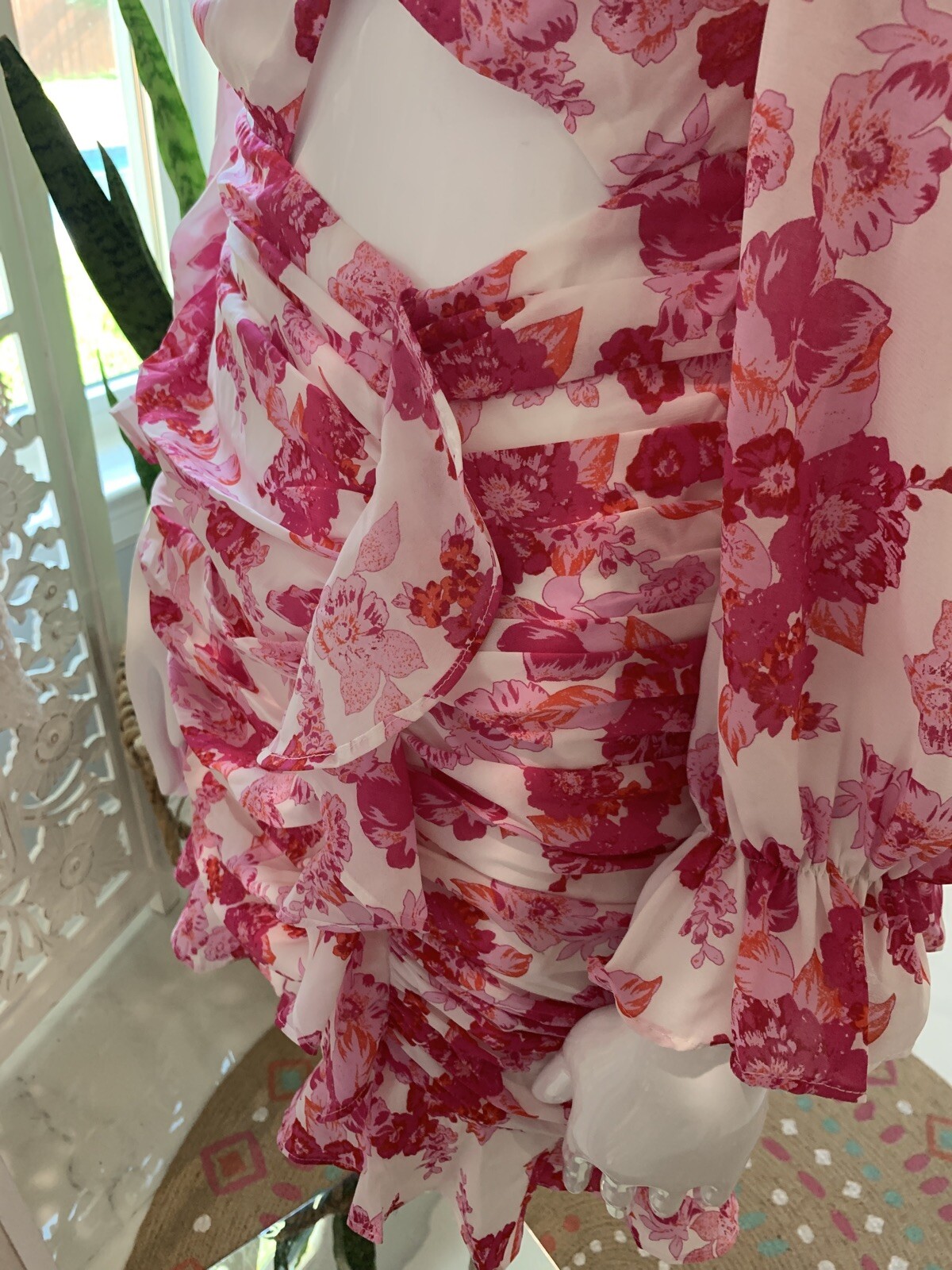 For Love & Lemons OAHU RUCHED MINI DRESS Sz Large Sold Out image 10