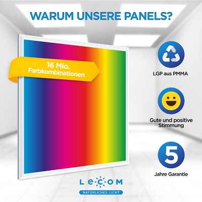 LED Panel Deckenleuchte 62x62 RGB Dimmbar Farbwechsel Fernbedienung Gaming Flach