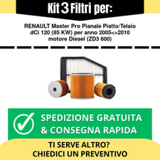Kit Tagliando 3 Filtri per RENAULT Master Pro Pianale Piatto/Telaio dCi 120 8...