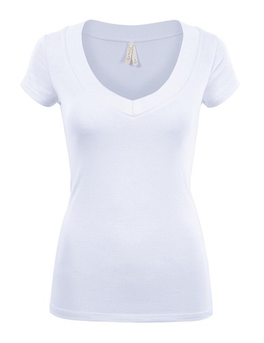 Color Story Ladies Wide Band V-Neck Fitted Capsleeve Tee Tshirt #1527 - Picture 3 of 23